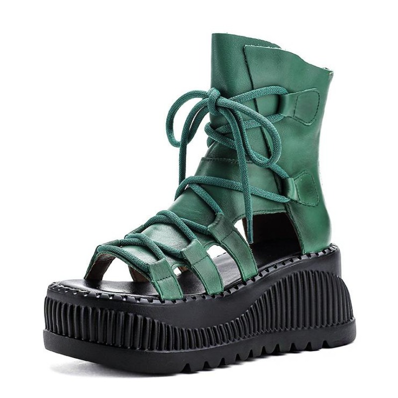Ethnic Fashion For Ladies - 8CM Ethnic Cow Genuine Leather Ankle