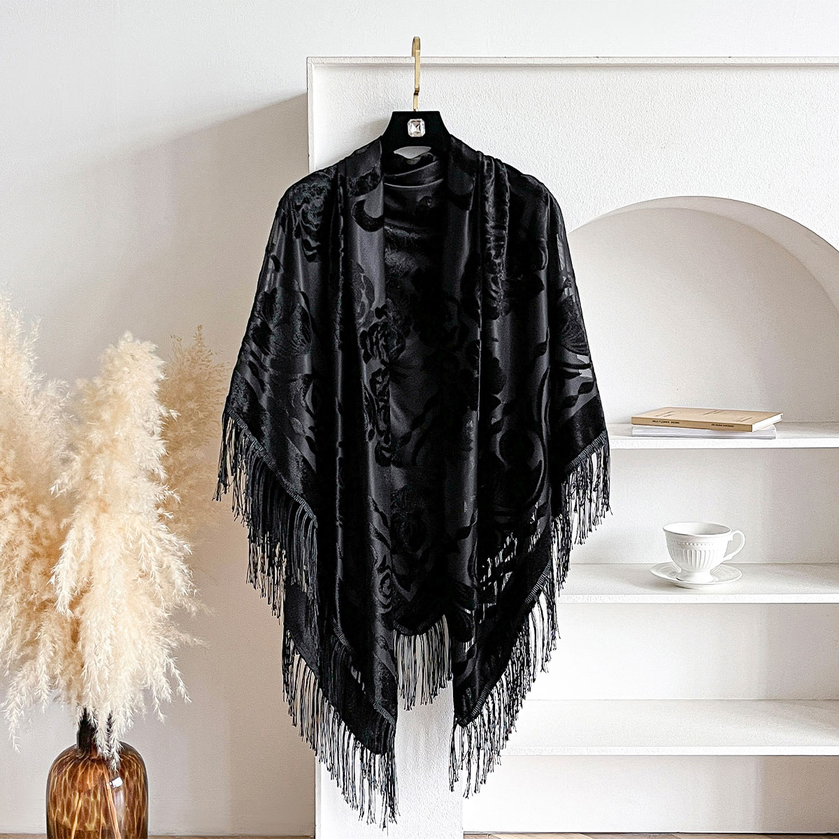 Retro Velvet Tassel Scarf Flor - đánh giá và giá Ethnic Fashion Accessories