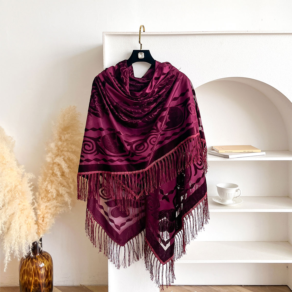 Retro Velvet Tassel Scarf Flor - đánh giá và giá Ethnic Fashion Accessories